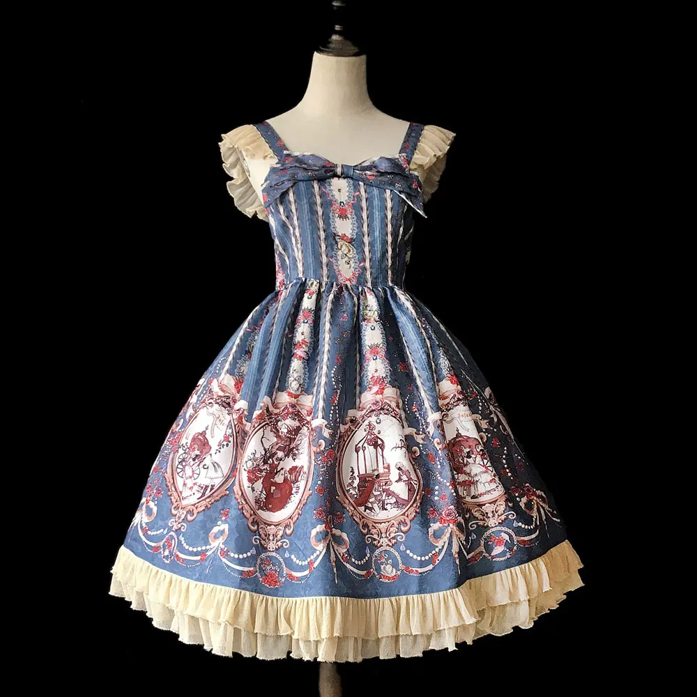 Милое платье мини с цветочным принтом в стиле Лолиты JSK повседневное короткое