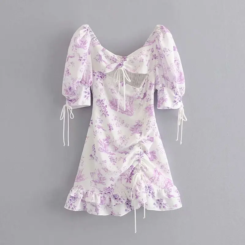 Шикарное вечернее мини платье с цветочным принтом 2019 женские кружевные буфы на