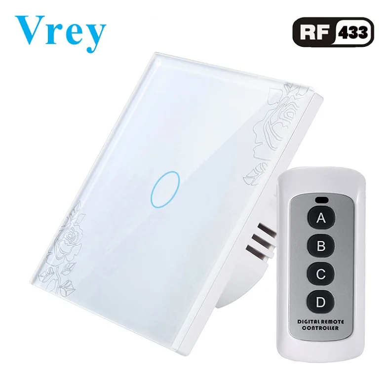 VR-RF-01D Lace Vrey ЕС Стандартный сенсорный выключатель, 1 банда 1 способ, настенный выключатель дистанционного управления, роскошная закаленная стеклянная кристальная панель - Цвет: VR-RF-01D Lace