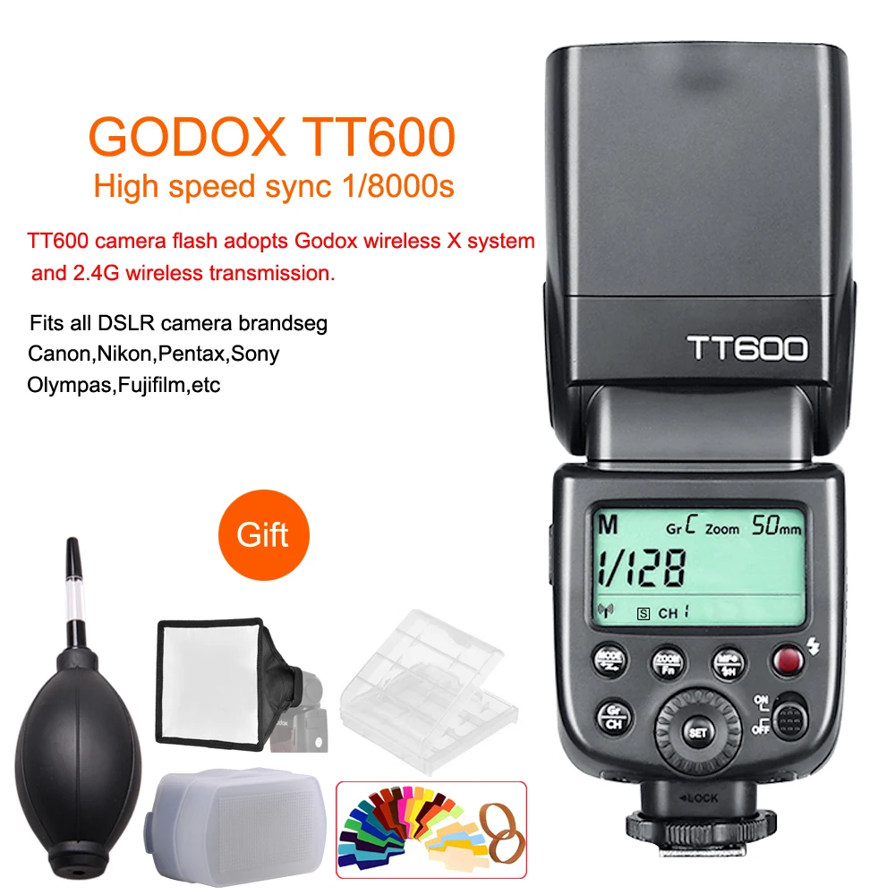 Беспроводная вспышка Godox TT600 2 4G GN60 Master/Slave для камер Canon Nikon Sony Pentax Olympus Fujifilm Samsung