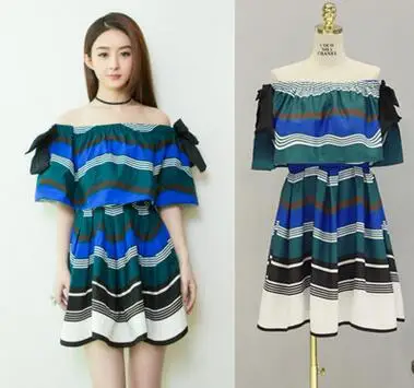 2017 Summer New Female Casual Sexy Slash Neck Off The Shoulder Stripes Silm Dresses for Girls Bowtie Beach Dress Women | Женская одежда