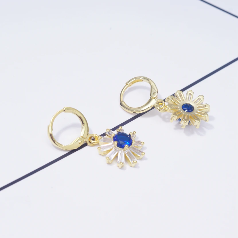 Роскошные блестящие серьги подвески с цветком модные для женщин голубым