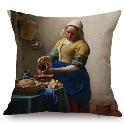 T296-5 Всемирно известная картина маслом Johannes Vermeer девушка с жемчужной серьгой доярка картина маслом диван наволочка чехол для подушки - Цвет: T296-5