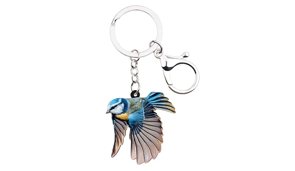 Bonsny Acrylic Sweet Blue Tit Bird Key Chain Keychains Ring Holder Unique Animal Gift Jewelry For Women Girls Bag Car Charms New