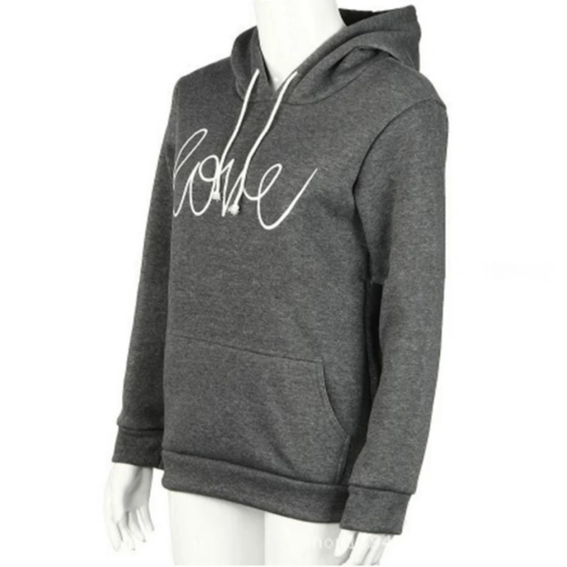 Люблю серый Письмо печати с длинным рукавом плюс Размеры Свободные толстовки Для