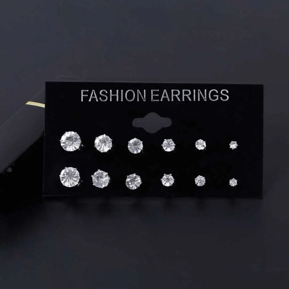

ALIUTOM Fashion 6 Pair/ set Punk Zircon Crystal Stud Earrings Set For Women Round Flower Gothic Design Brincos Jewelry Bijoux