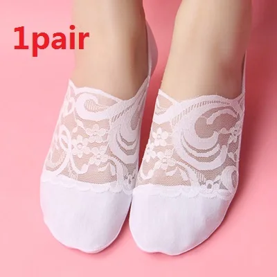 1pair Женские невидимые хлопковые носки с закрытым носком; Летние Стильные носки-башмачки с вырезами; женские короткие кружевные носки - Цвет: 1pair