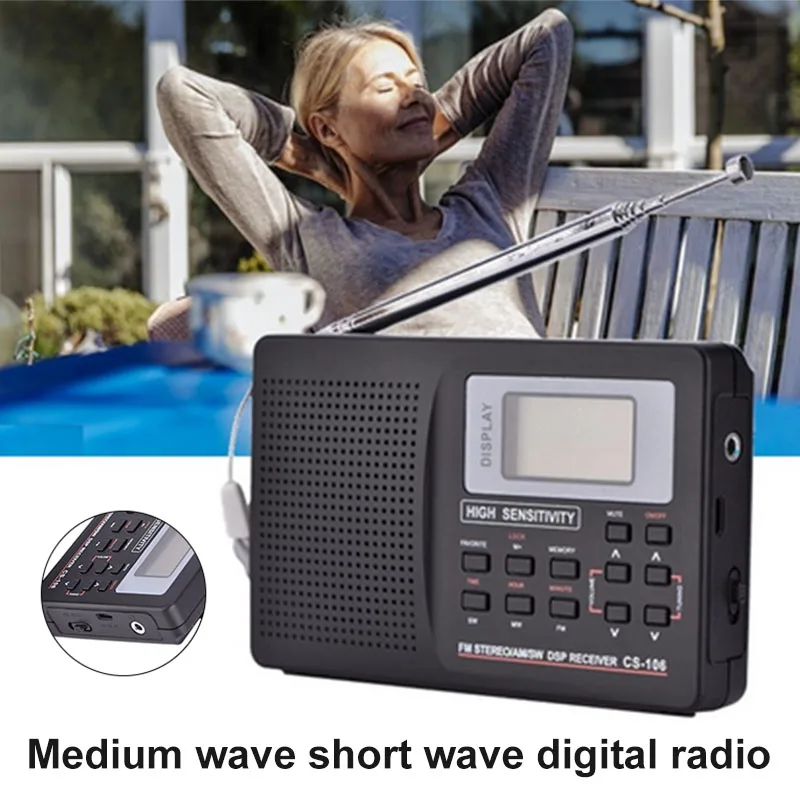 Портативный цифровой радиоприемник AM/FM/SW/MW/LW с внешней антенной