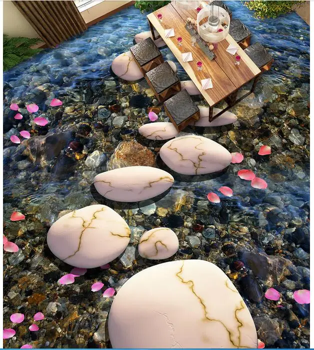 

3d напольное покрытие, водонепроницаемая настенная бумага для ванной комнаты, фото на заказ, ПВХ наклейка, лепестки, камни, путь, живопись, об...