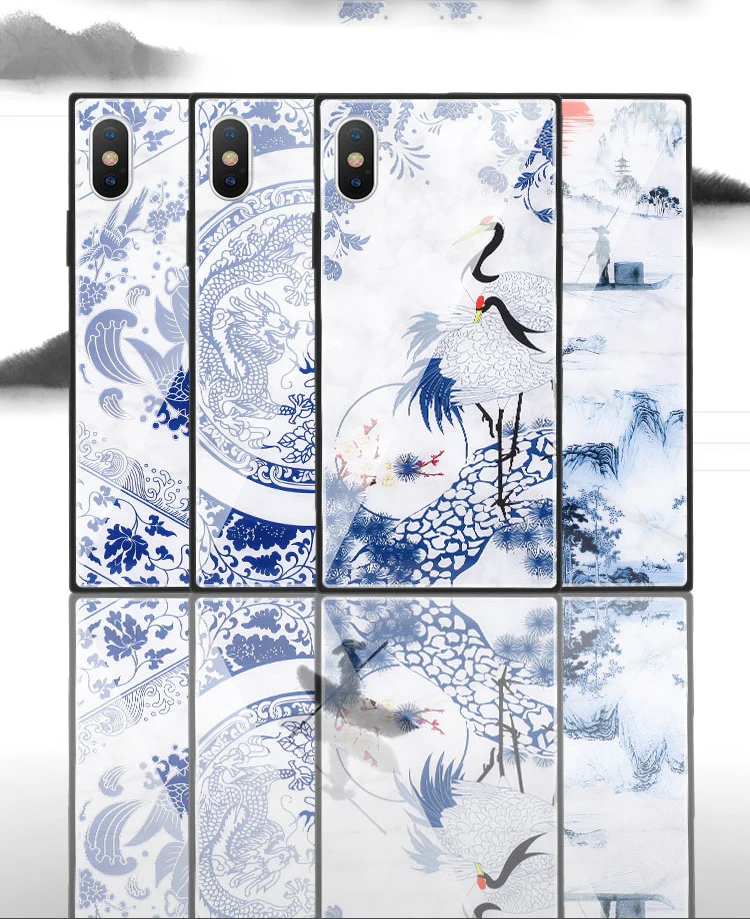 Для iPhone 11 Pro Max 11Pro XS Max XR X 8 7 Plus чехол китайский сине-белый фарфор закаленное стекло чехол ремешок для Apple 11 Funda