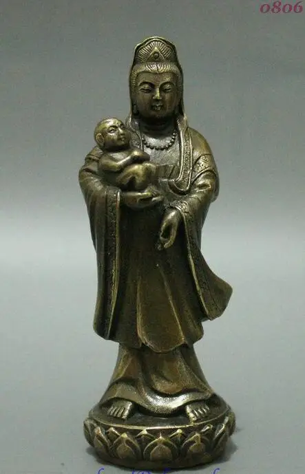 Chinese Bronze Copper Buddhism Songzi Guan Yin Kwan-Yin Goddess Buddha Statue | Дом и сад