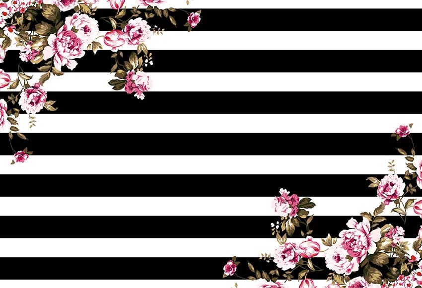 

black white stripes flowers happy birthday photo background photography backdrops quality vinyl