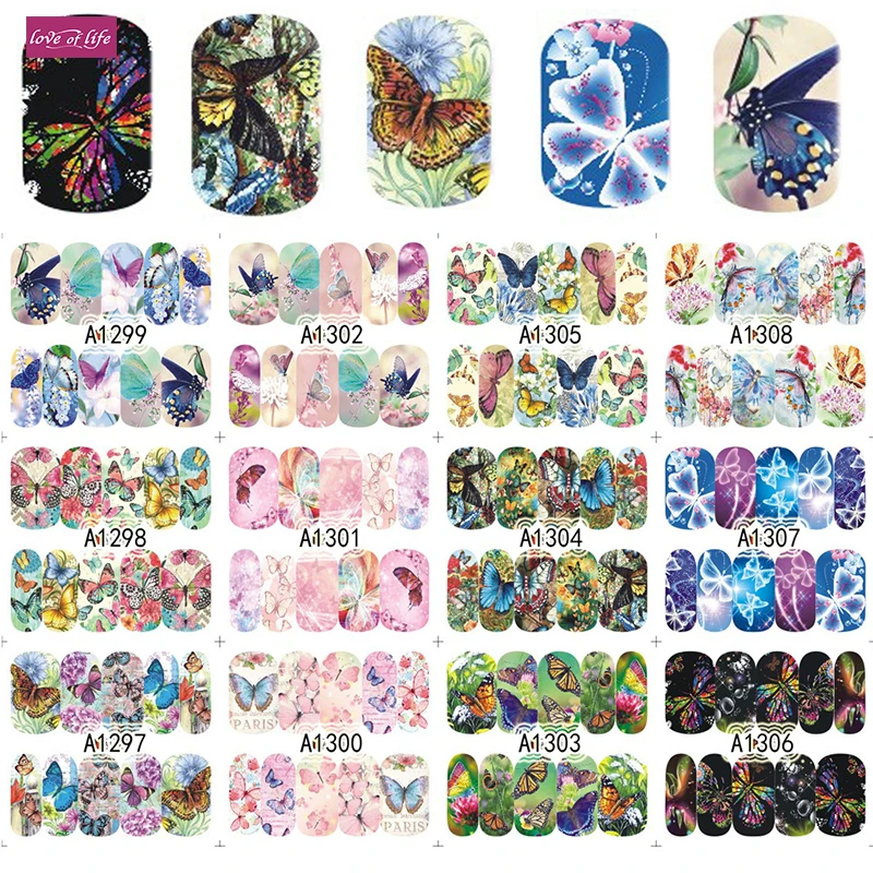 Наклейка для ногтей с цветными бабочками на весь корпус|stickers fingernail|water transfer decalsnail