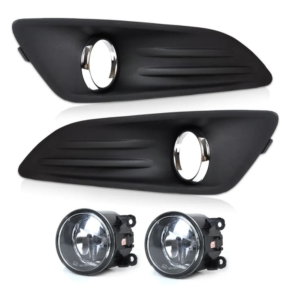 

DWCX New Car Black 2pcs Front Bumper Fog Light Cover Grille + 2pcs Fog Light Lamp Set Fit for 2014 Ford Fiesta High Quality