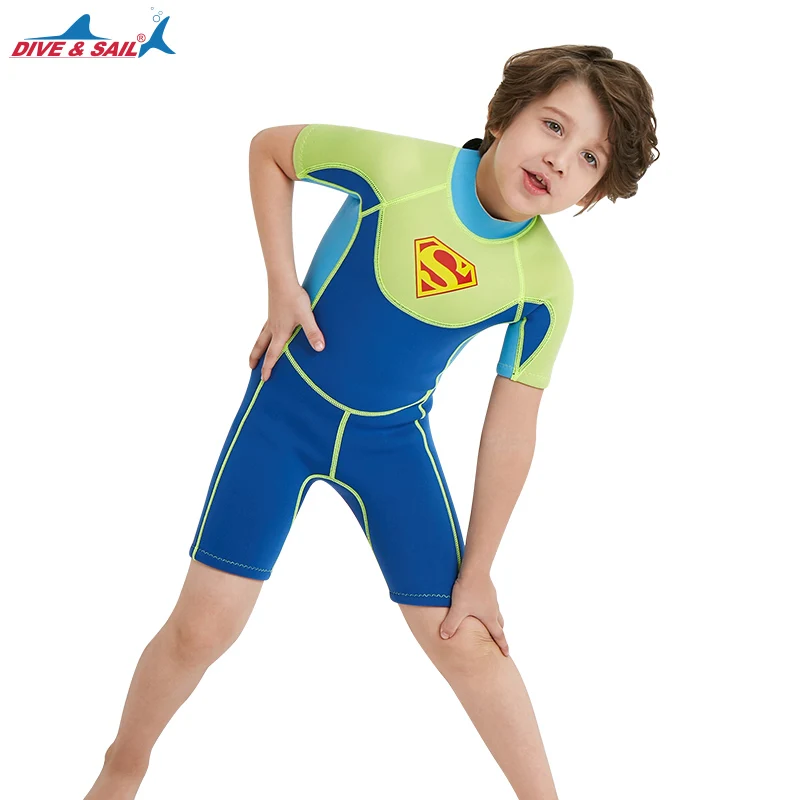 Kids 2.5MM Neoprene Swimsuit Baby Boys Wetsuits Snorkeling Surfing Rash Guards Children's Swimwear Short Sleeve Diving Suits | Спорт и