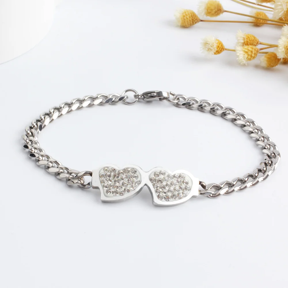 Женский браслет цепочка из нержавеющей стали с фианитом|Цепочки и браслеты| |