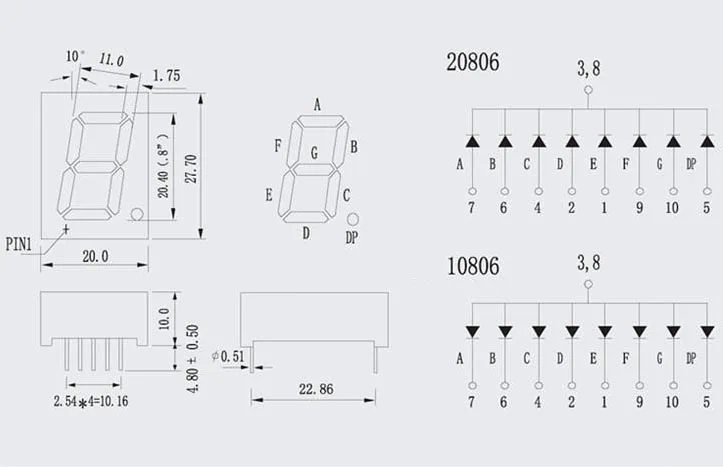7 сегментный светодиодный цифровой дисплей чистый зеленый 0 8 дюйма 20 шт. 27 7*20*10 мм