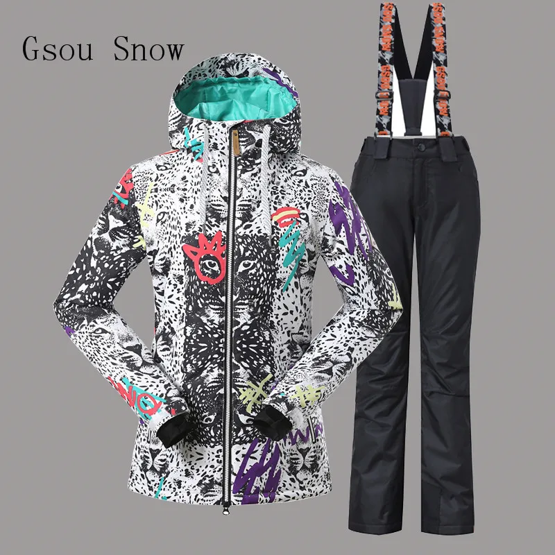 

Женский лыжный костюм Gsou, куртка + брюки, ветрозащитная, водонепроницаемая, для занятий спортом на открытом воздухе, для катания на лыжах, сн...