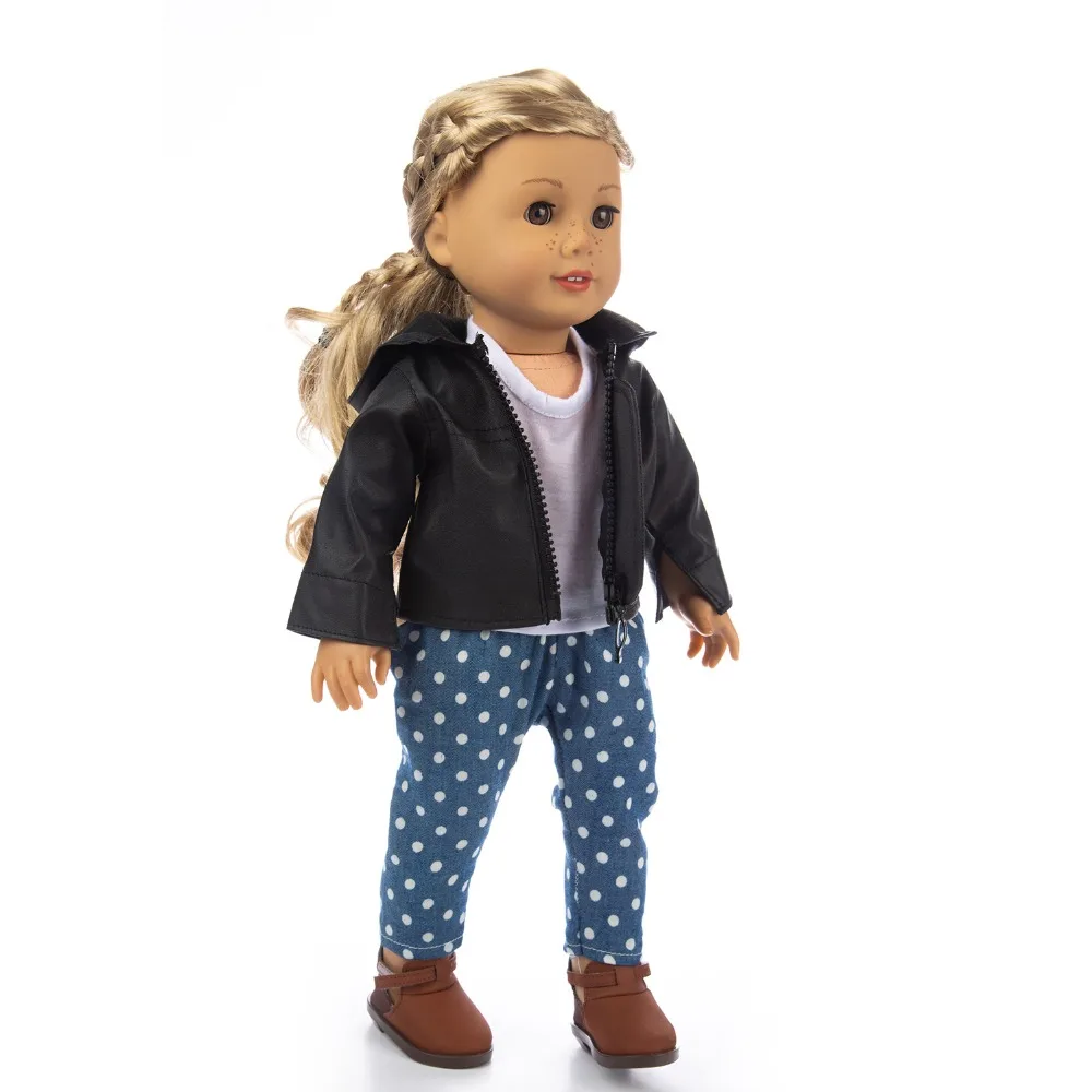 3Pcs=Leather Jacket+Vest+Pants Clothes for American girl 18inch doll clothes children best gift | Игрушки и хобби