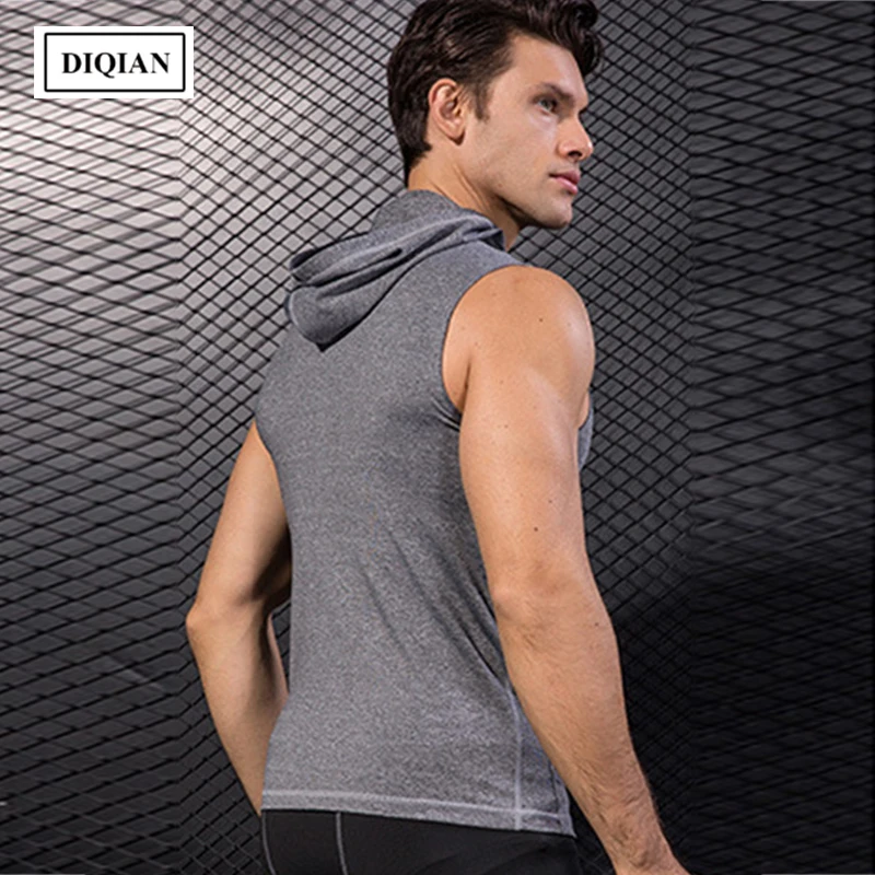 Фитнес жилет с капюшоном DIQIAN для мужчин, высокоэластичная плотно облегающая беговая куртка, жилет для бодибилдинга, спортивная одежда для тренировок в спортзале.
