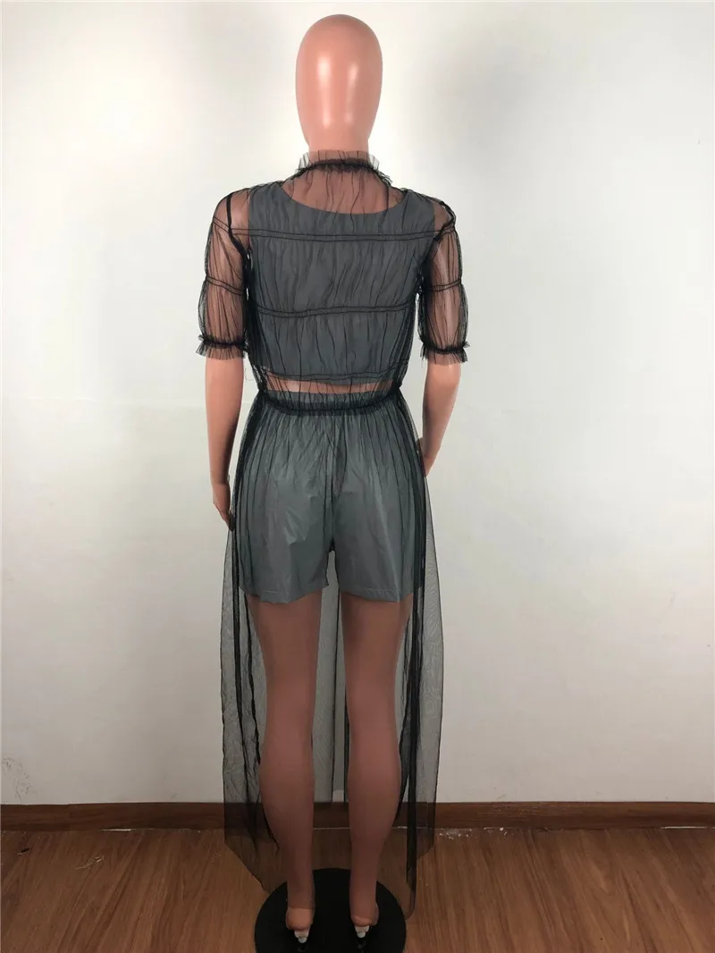 Summer See Through Mesh Maxi Dress Women O-neck Short Sleeve Tunic Pleated Long Sexy Party Beach Wear Sundress Vestidos | Женская одежда