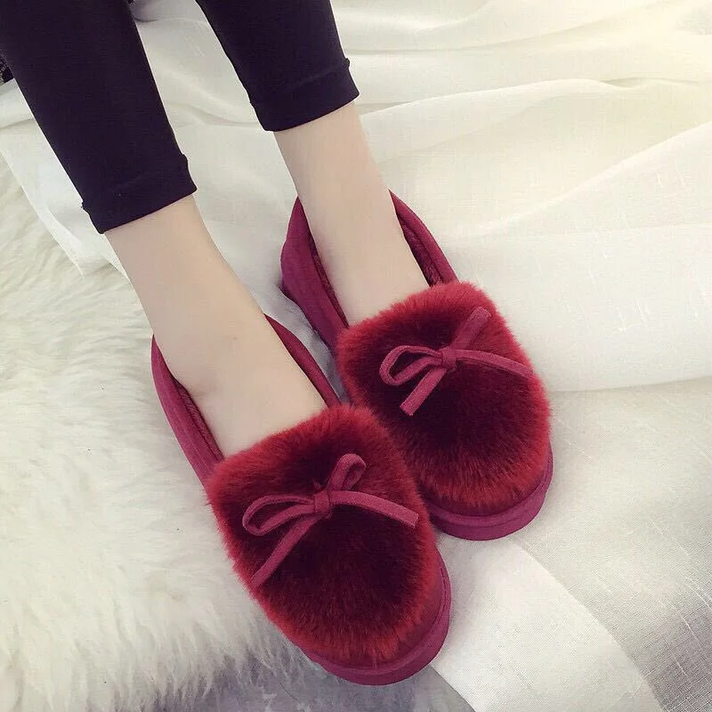

Bow Lady Light Beanie Shoes Home Cotton Shoes One-legged Hairy Women's Shoes