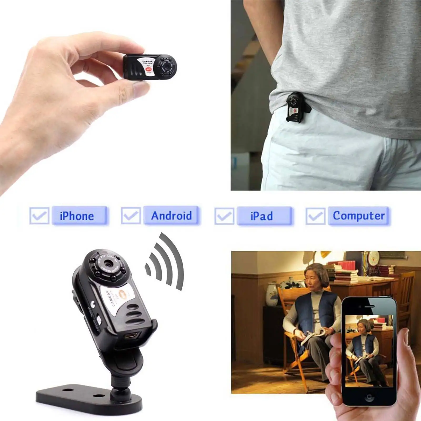 4GB карта + беспроводная Wi Fi камера Мини P2P DV видеорегистратор DVR ночное