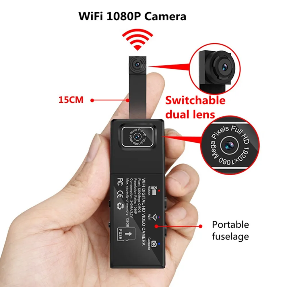 Full HD 1080P Мини Wifi камера с двойным объективом, беспроводной пульт дистанционного управления, мини видеокамера, видео регистратор, TF карта для IOS, Android, Windows