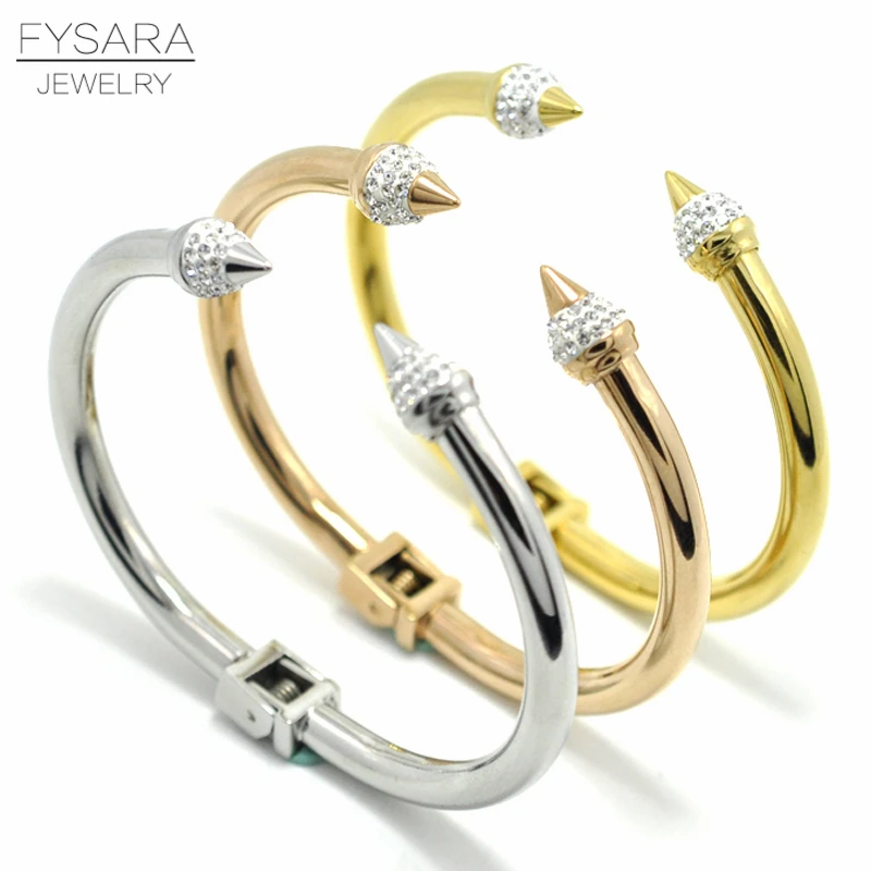

FYSARA Conical Arrows Cubic Zirconia Crystals Bracelets & Bangles Women Jewelry Brand Cuff Nail Bangles Armband Pulseiras
