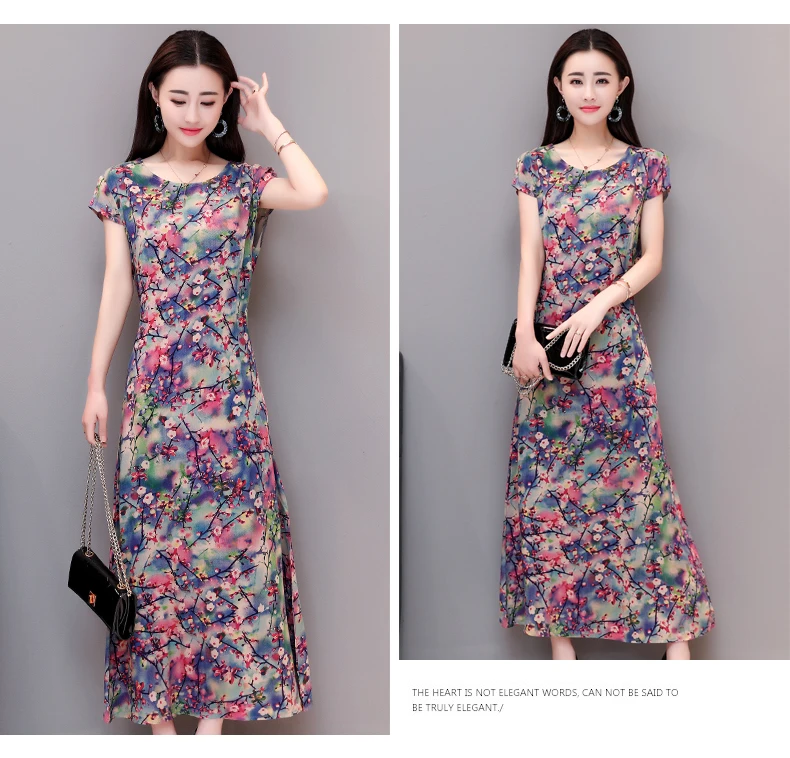 Vestidos mujer, ограниченная серия, новинка, с круглым вырезом, до середины икры, Vestido, Longo, Vanled, платье, женское, с коротким рукавом, круглый вырез, длинное, с принтом, тонкое