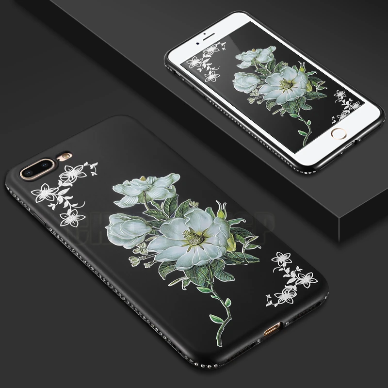 Мягкий матовый чехол из ТПУ с 3D рельефным цветком для Apple iPhone 6 6s 7 8 Plus X 10