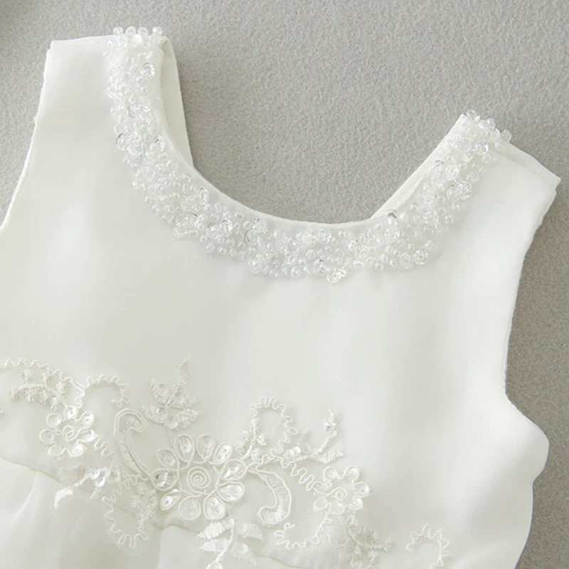 Платье для новорожденных девочек с бантиком круглым вырезом и бусинами платье на