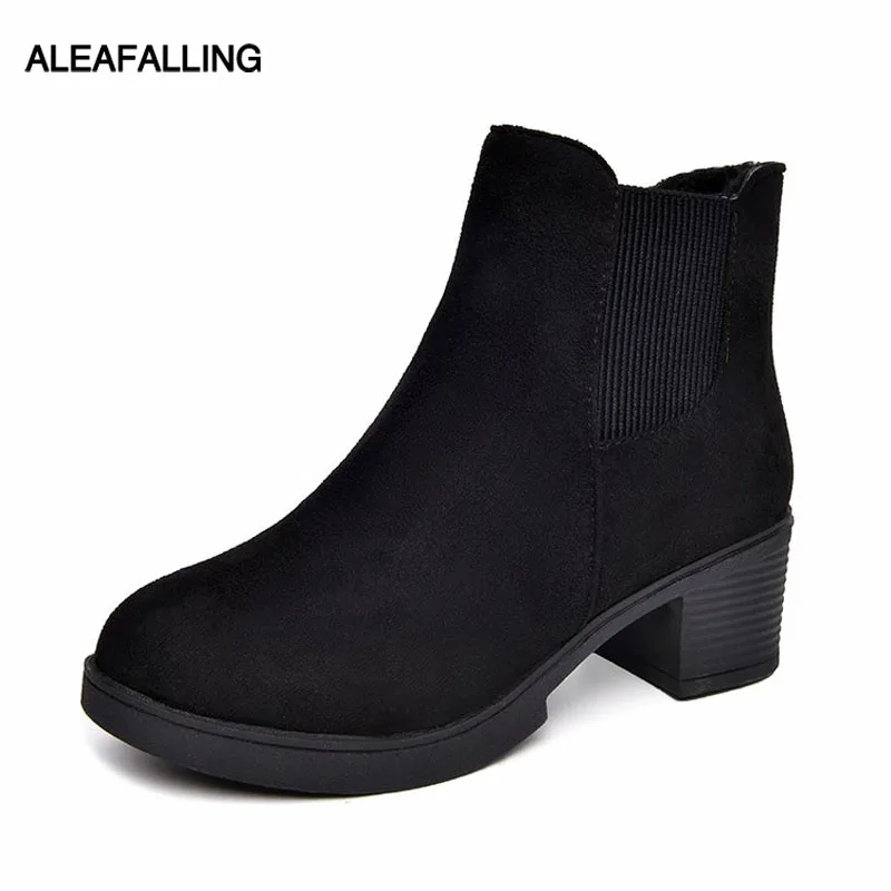 Aleafalling/Женская обувь из флока на каблуке 5 см Модная хлопковая для девушек ботинки