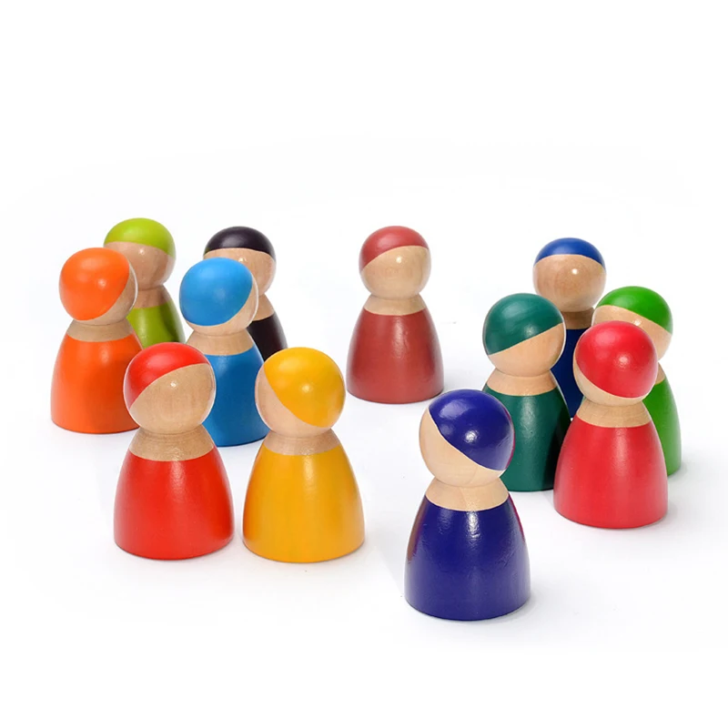 

Toddler Toys Wooden Colorful Rainbow Building Stack Blocks 12Pcs Rainbow Block Stacker Toys For Baby Montessori Education Unisex