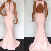 2021 elegant pink satin mermaid long prom dresses cut out hollow back length formal party evening dresses