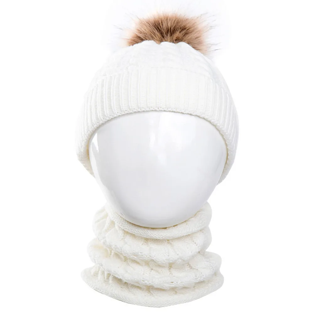 

Winter Ultra Soft Hat Beanie Cap Cute Acrylic fiber Knitted O Ring Scarf and Neckerchief Neck warmer 2pc/set beauty styling tool