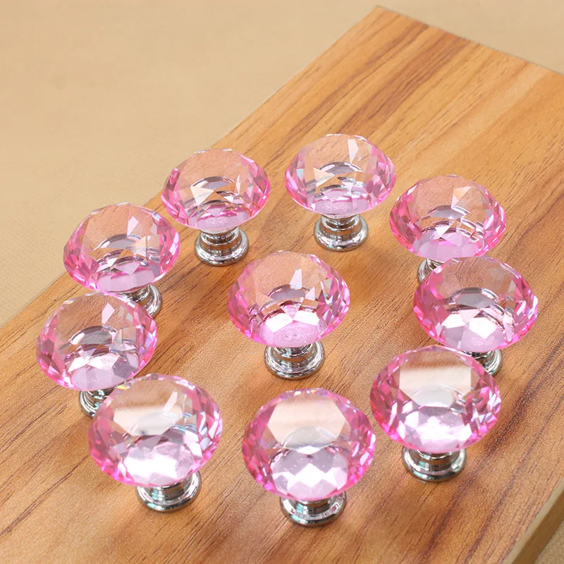 

10Pcs / Set Crystal Glass Handles 30mm Drawer Knobs Cupboard Door Handles Single Hole Cabinet Handles Furniture Handles