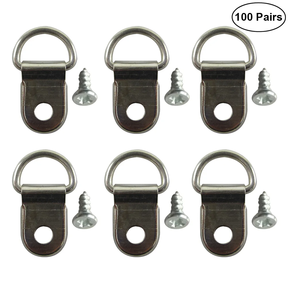 100Pcs Heavy Duty Silver Plated Single Hole D Ring for Hanging Mirror Oil Painting Picture Frame Hangers with 100 Pcs Screws |