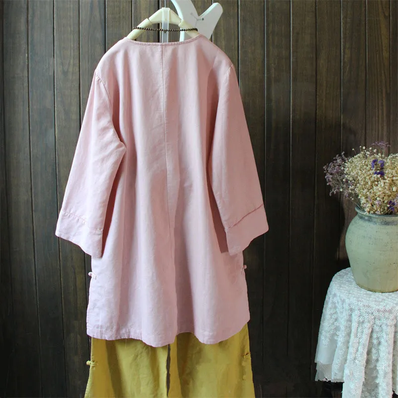 Новинка осеннее платье-рубашка в китайском стиле Mori Girl винтажное из хлопка и льна