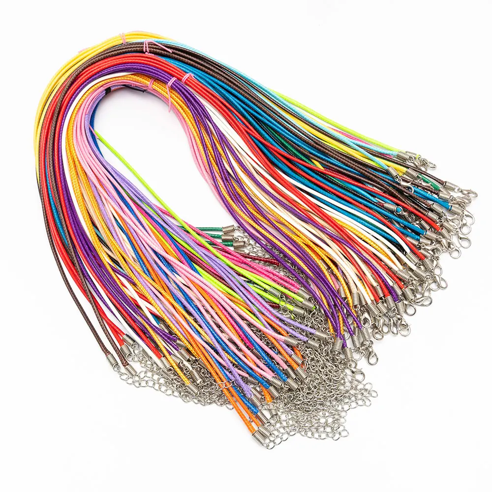 50pcs 2.0mm/45cm Jewelry Cord Lobster Clasp Necklace Rope Waxed Leather Lanyard Pendant Cords Bracelet Making | Украшения и