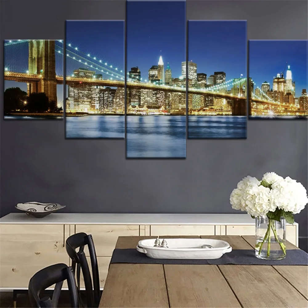 

Artwork Poster HD Prints Home Decoration 5 Pieces City Building Wall Art Landscape Modular Pictures Living Room Canvas Painting