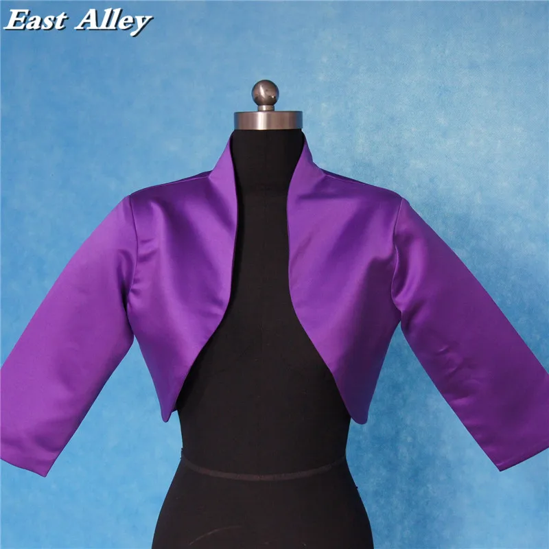 

High Quality Purple Satin Jacket 3/4 Sleeves Wedding Bridal Bolero Shrug Wrap