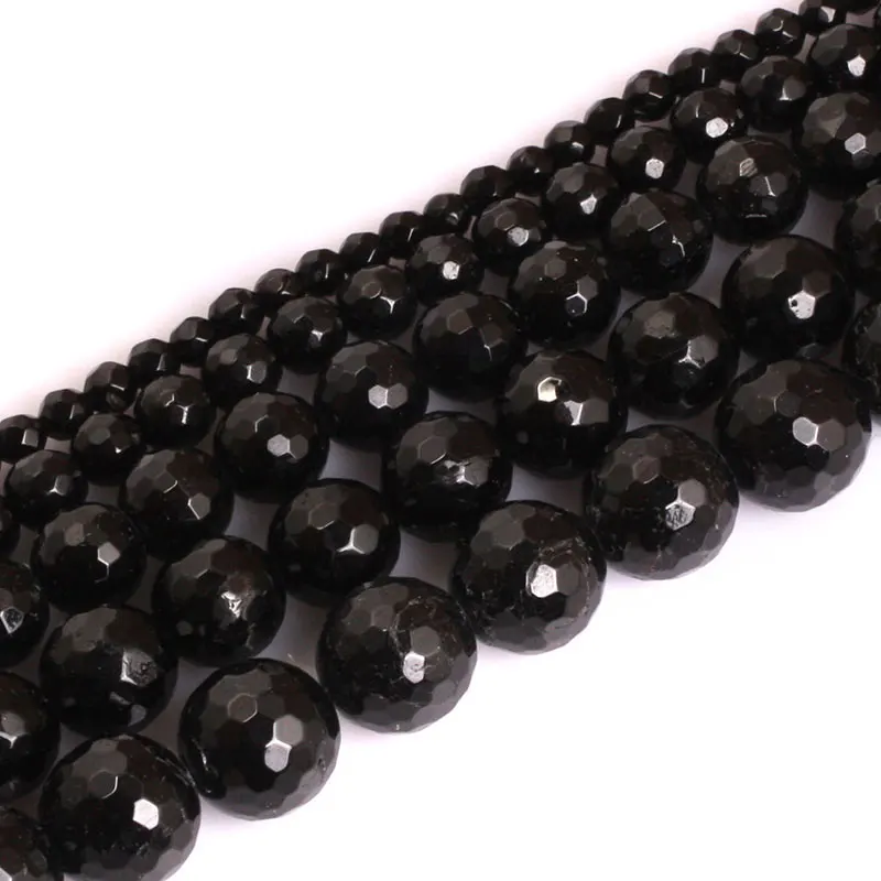 

4-14mm Round 128 Faceted Black Tourmaline Beads Natural Stone Beads For Jewelry Making Beads Bracelets 15'' DIY Beads Trinket