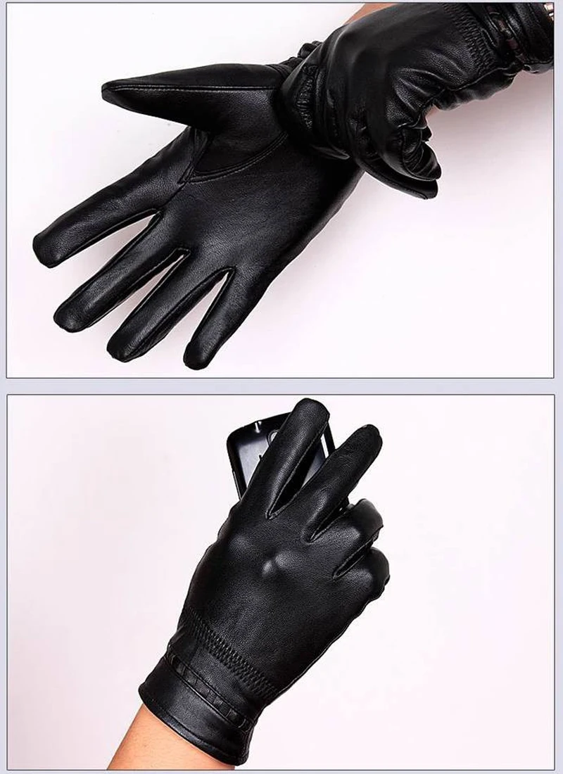 Мужские кожаные перчатки из натуральной овчины модные плотные теплые зимние