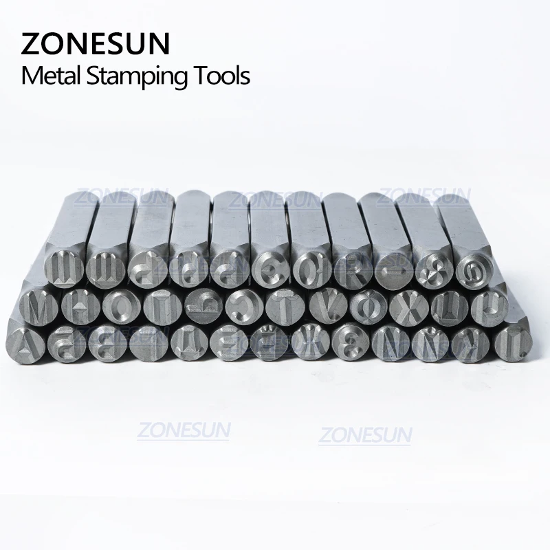 ZONESUN 36 шт./набор, ювелирное изделие из металла марки Алфавит Набор русские A-Z кожа удар Штамповка Сталь металлический кейс для инструментов для рукоделия 6/8 мм