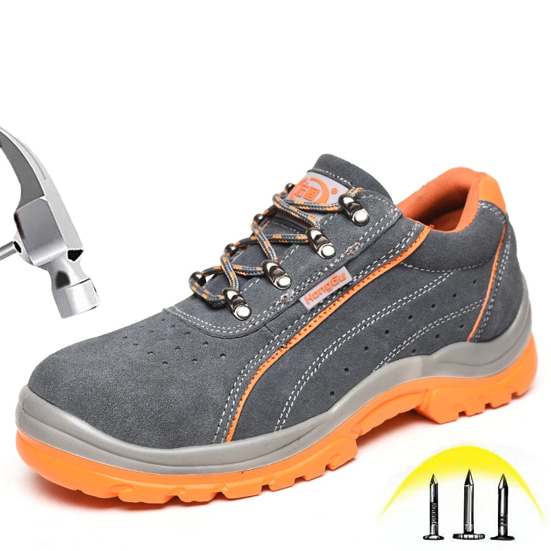

Summer Safety Shoes Breathable Work Shoes for Men with Steel Toe Cap Leather shoes Outdoor Work Non-slip Boots Plus size 36-48