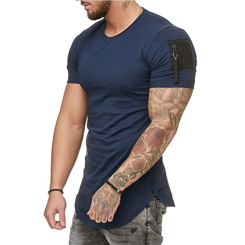 AUDOC men's solid color casual sports short sleeve t-shirt Shoulder arm pocket stitching large size | Мужская одежда
