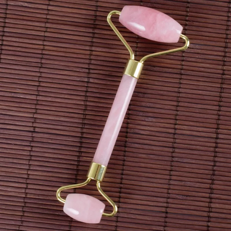 1 piece roller Ролик для лица Gua Sha инструмент массажный набор Китай традиционный натуральный розовый кварц спа иглоукалывание выскабливание тела лечебный камень макияж - Цвет: 1 piece roller