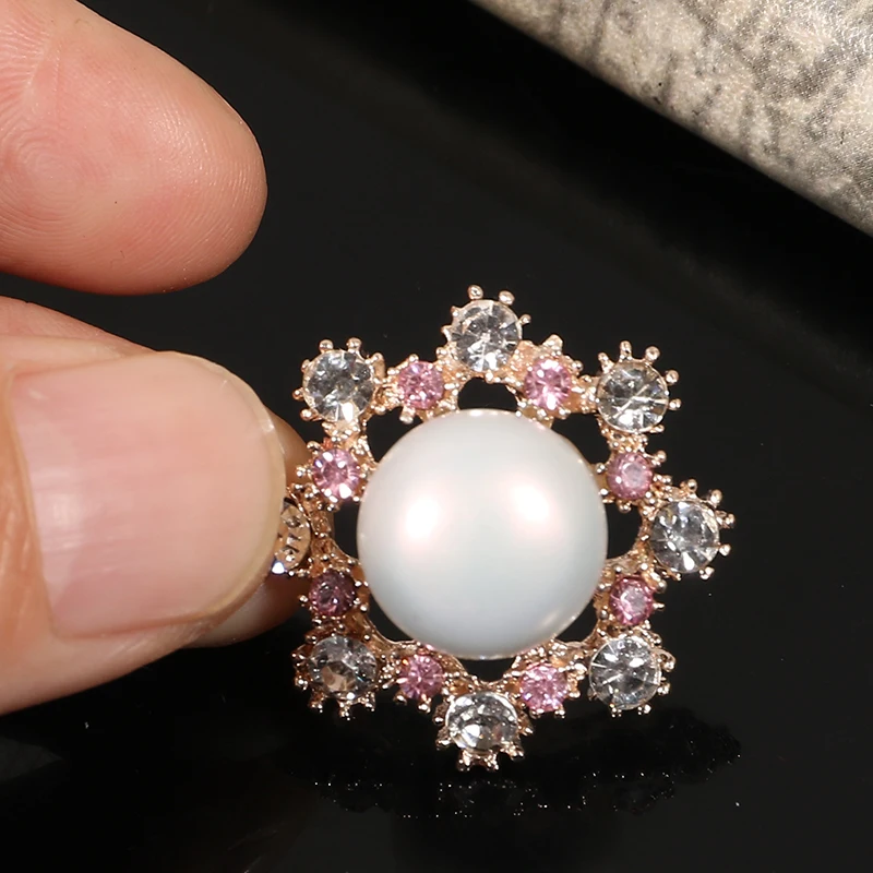 Engood 60Pcs Pink Rhinestone Big Pearl center Flower Buttons for DIY hair accessories and wedding decoration RM46 | Дом и сад