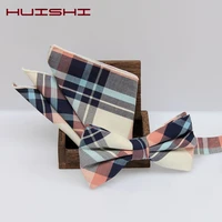 huishi new design 14 color check cotton hanky bow tie set cotton print men bowtie pocket square handkerchief suit wedding part
